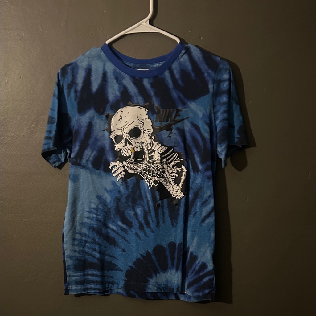 Nike Blue Tie-Dye T-Shirt With Skull Design